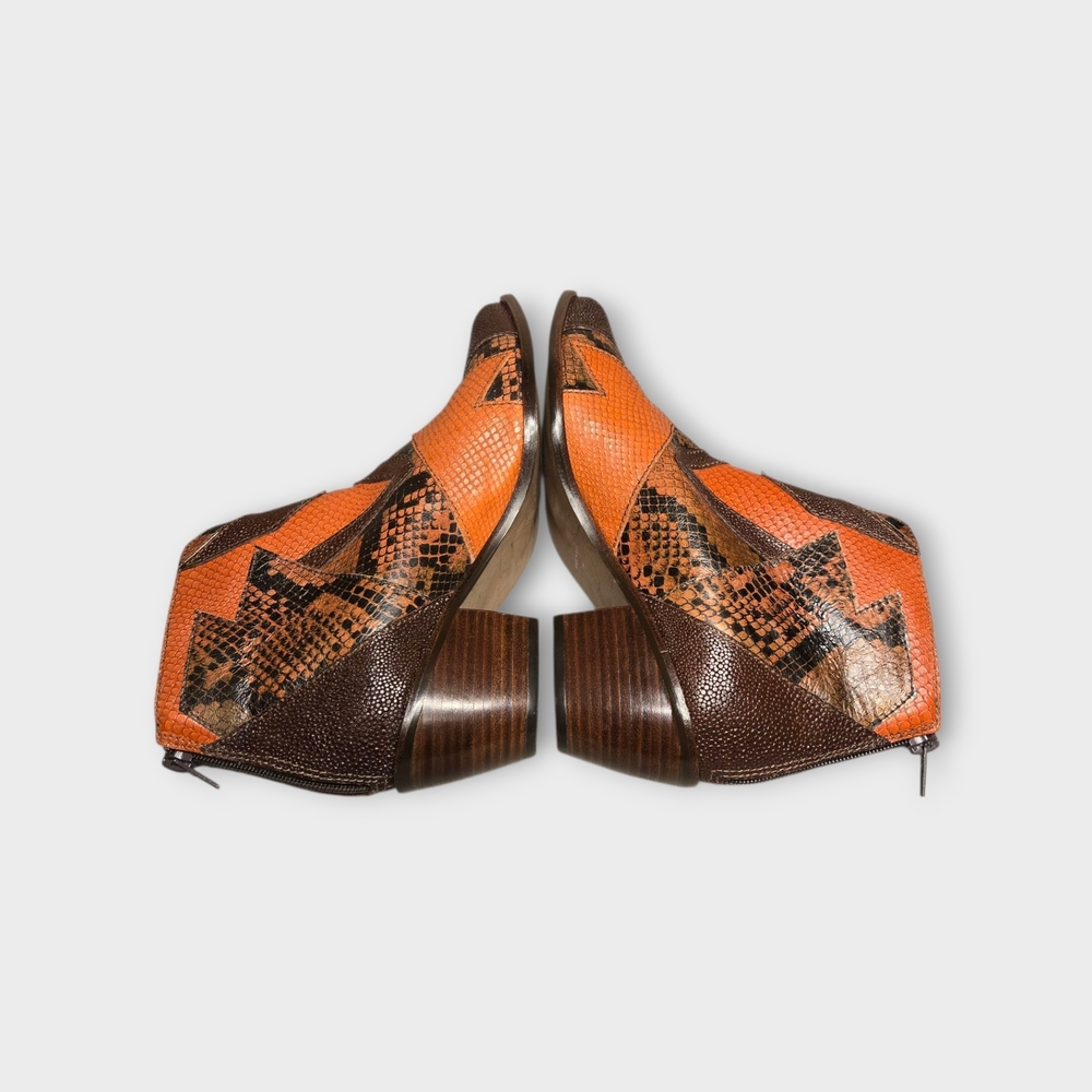 Stylish Patchwork Ankle Boots - Brown And Orange - image 8